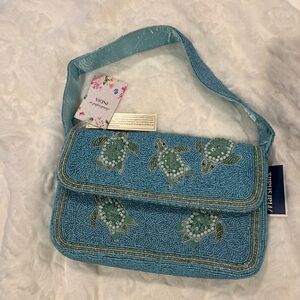 Blue Beaded Turtle Design Women's Bag